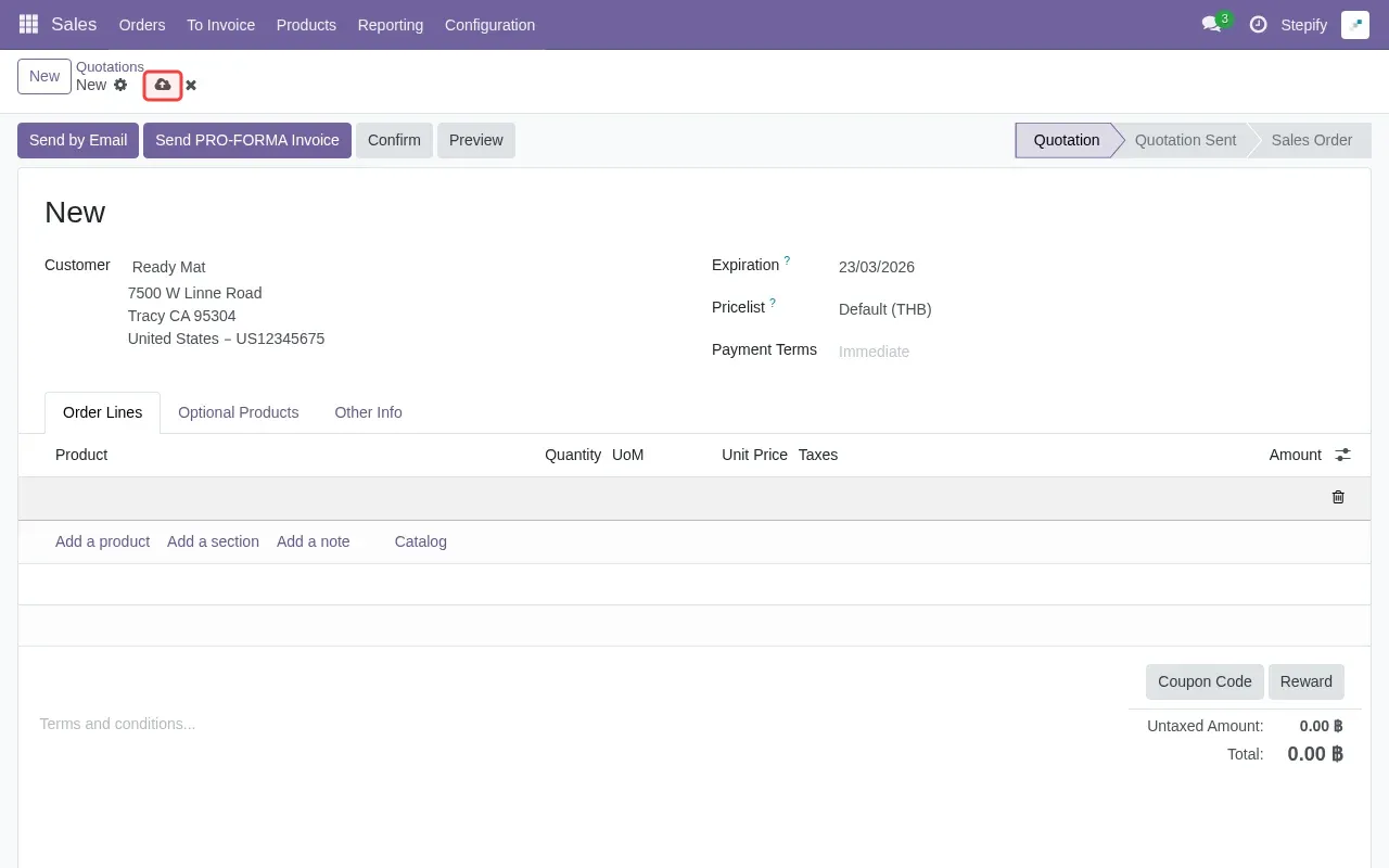 Screenshot showing clicking New to create sales order