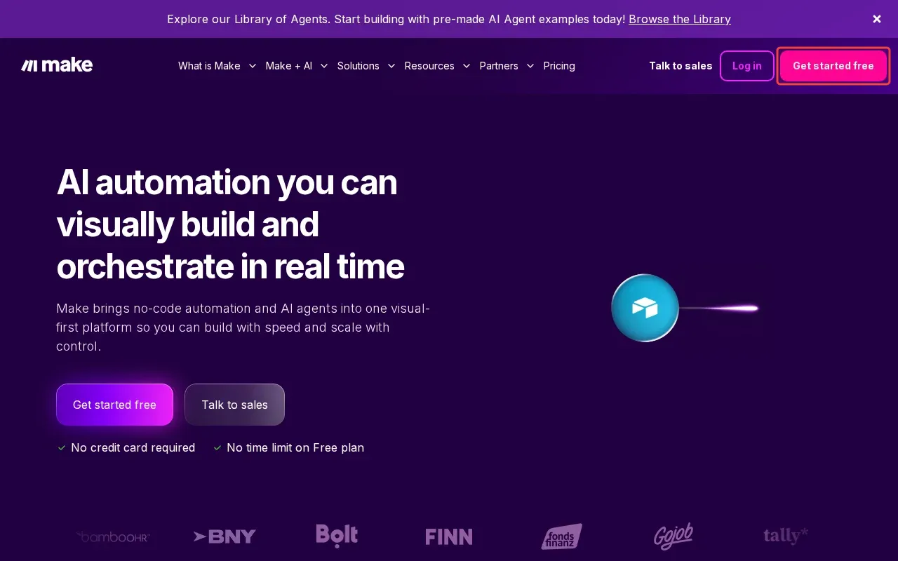 Screenshot showing clicking Get started free in the top-right corner of the page to access the website builder where Hero blocks can be added and edited
