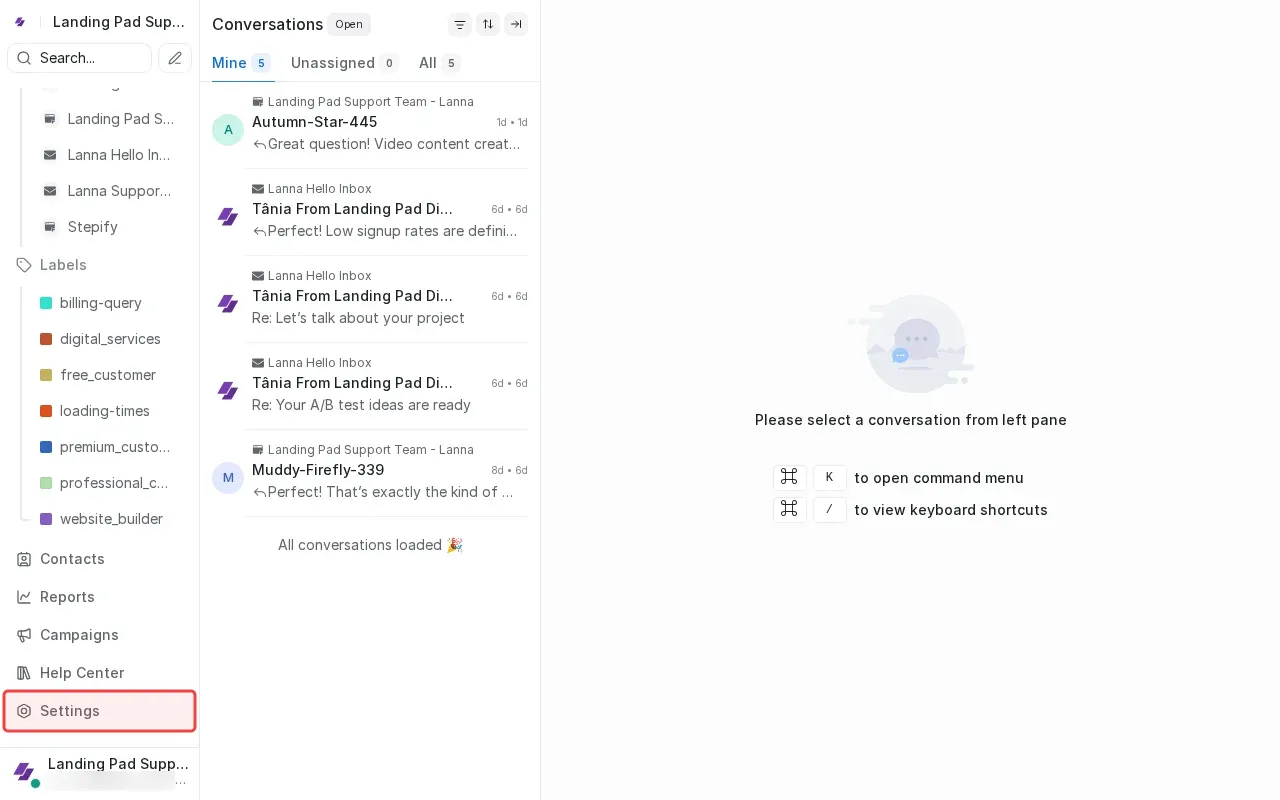 Screenshot showing clicking Settings at bottom of sidebar