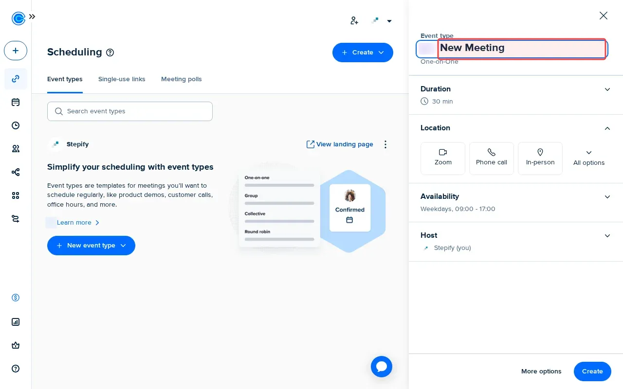 Screenshot showing typing event name in the name field