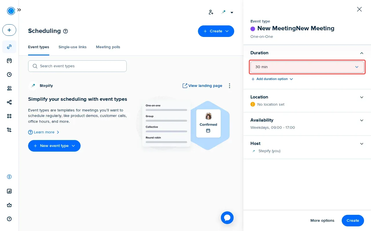 Screenshot showing selecting duration from the dropdown menu