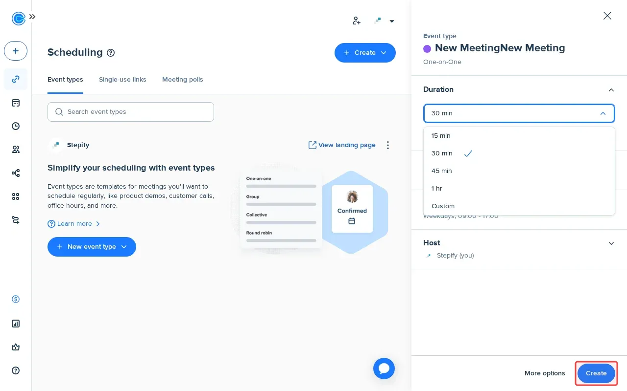 Screenshot showing clicking Create to save the event type