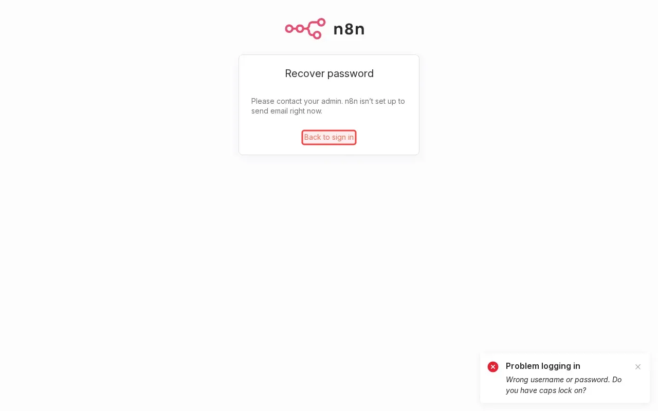 Screenshot showing clicking Back to sign in to return to login