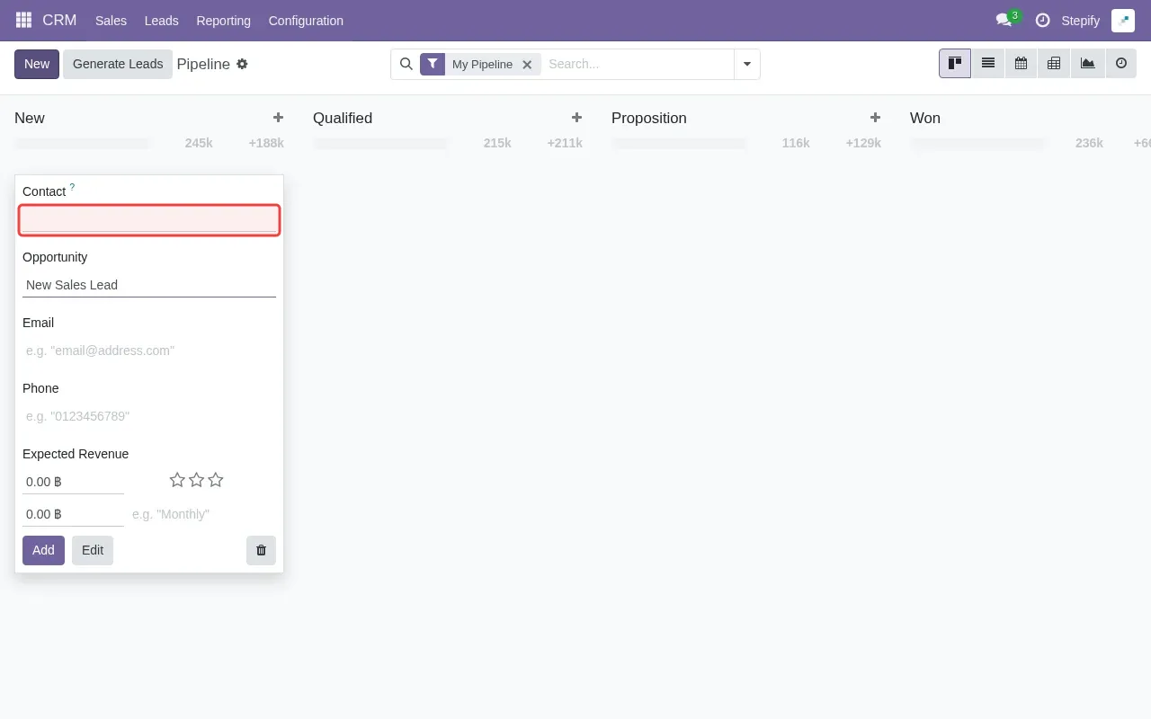Screenshot showing typing John Smith in the Contact field