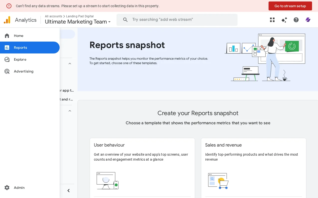 Screenshot showing scrolling down to find Pages and screens reports option