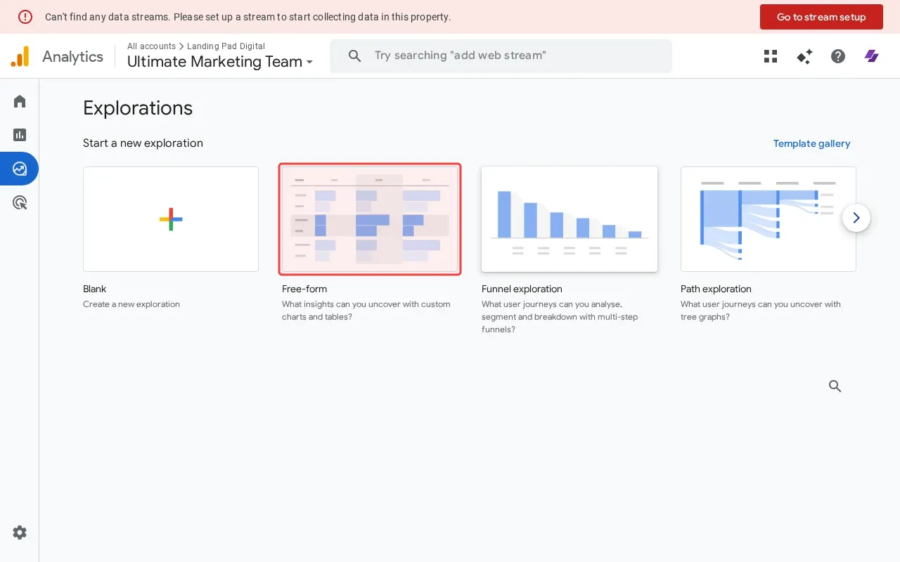 Screenshot showing clicking Free-form template to analyze pages and screens
