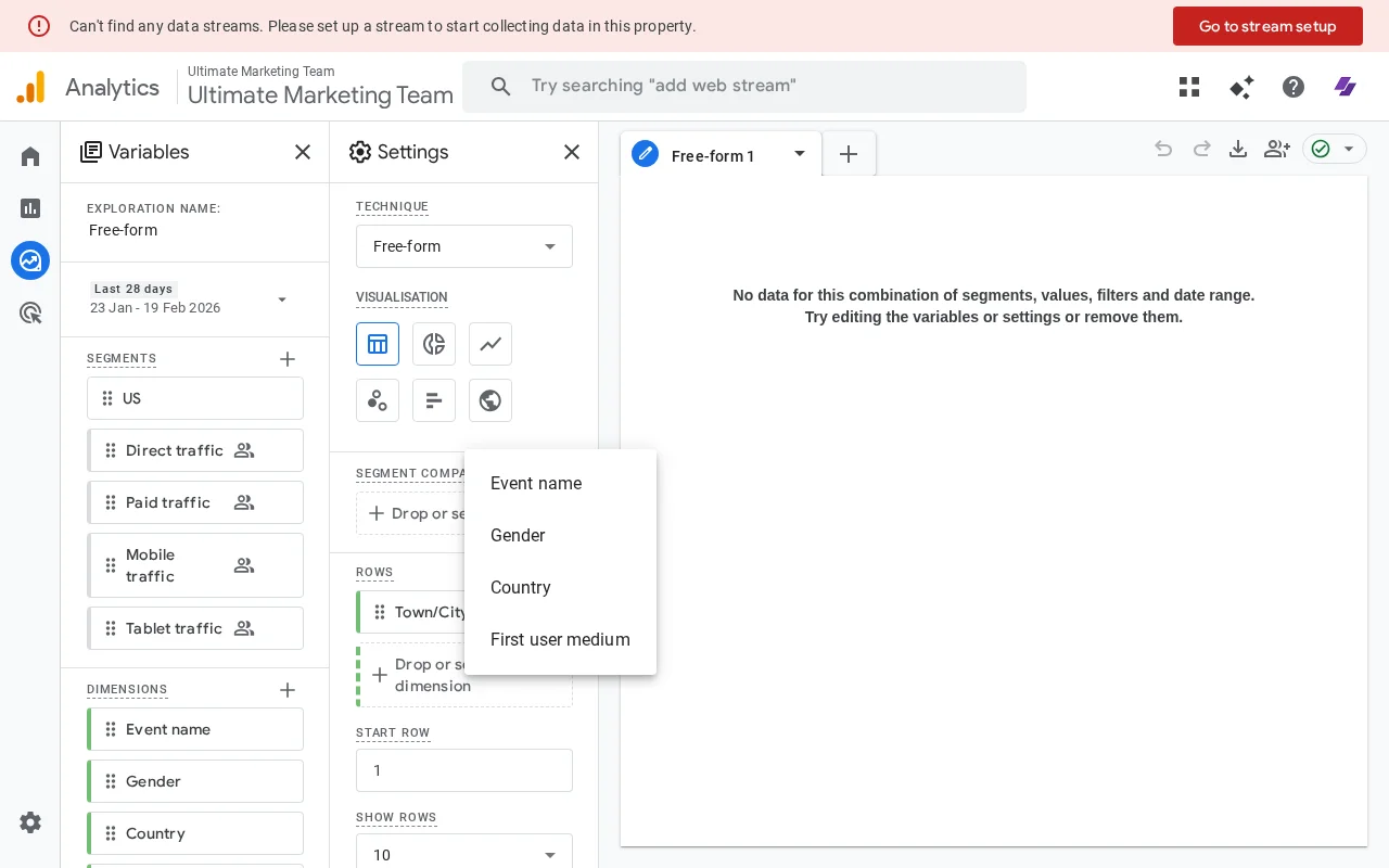 Screenshot showing scrolling to find page-related dimension options