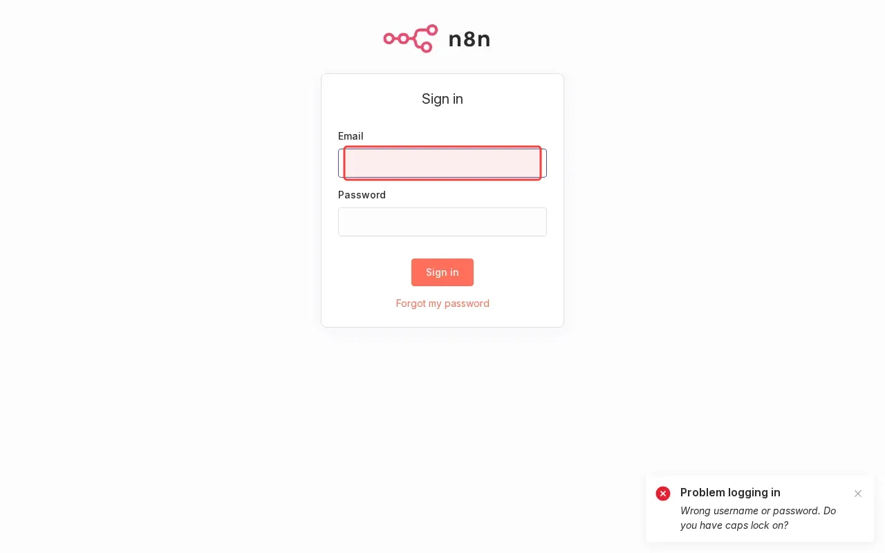 Screenshot showing typing email address in the email field