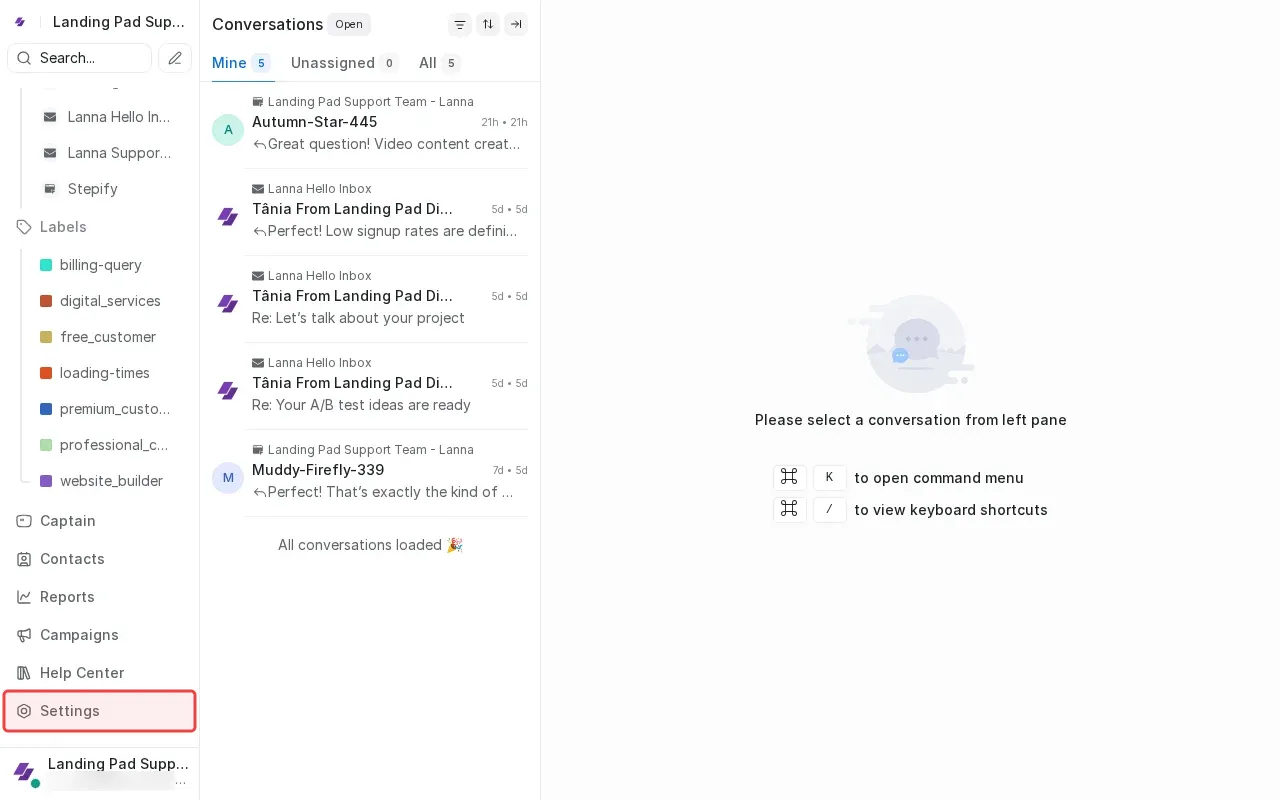 Screenshot showing clicking Settings to open the settings panel