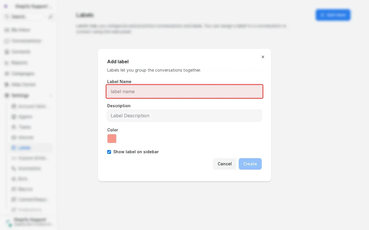 Screenshot showing typing VIP in the label name field