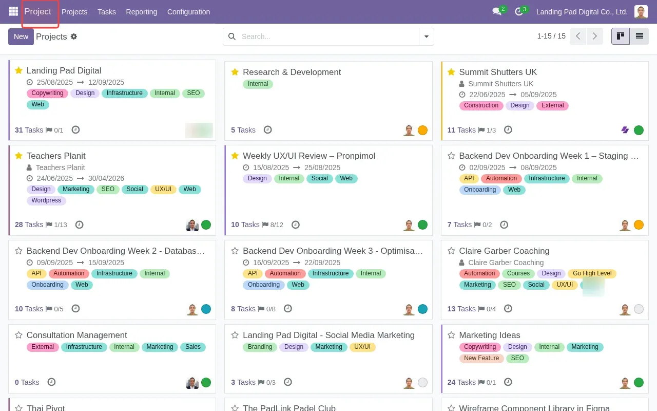 Screenshot showing clicking Project in navbar to explore navigation options