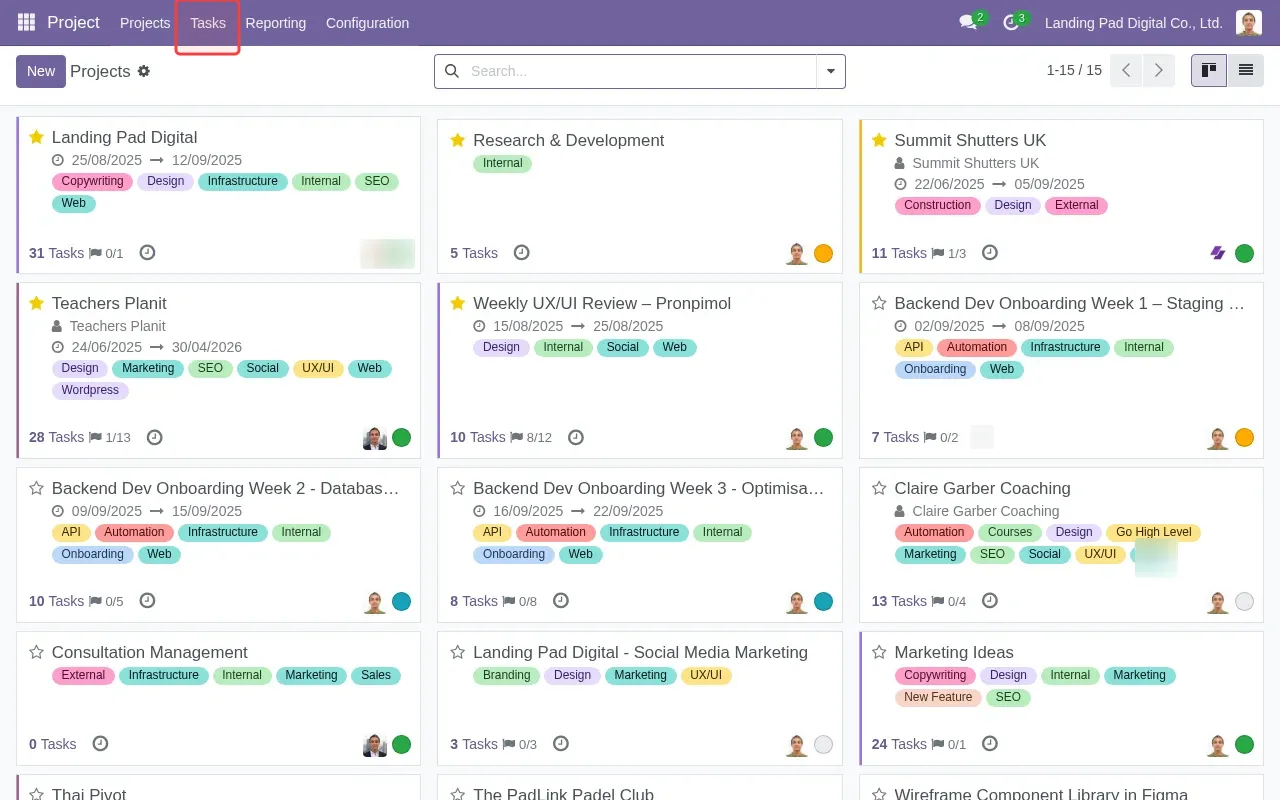 Screenshot showing clicking Tasks to explore navigation options for CRM