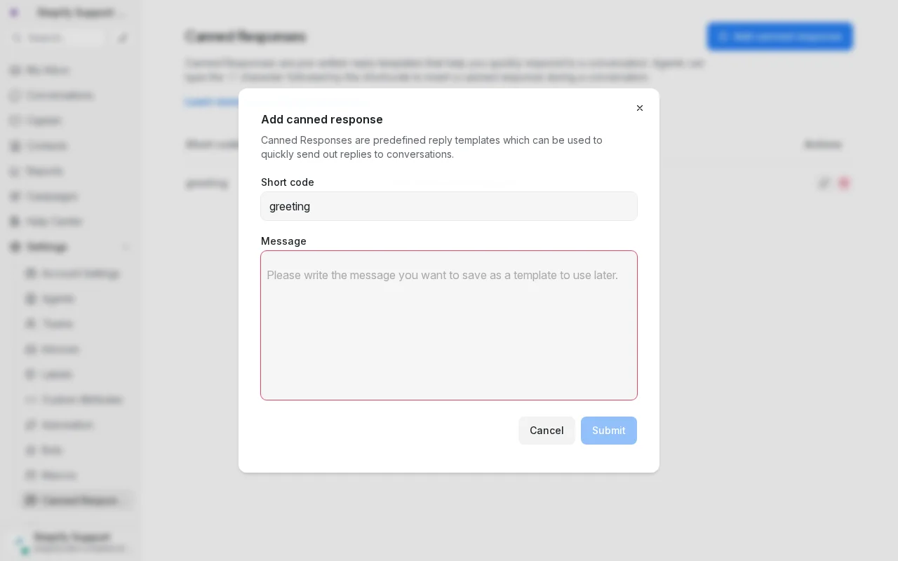 Screenshot showing typing greeting message content in the message textarea