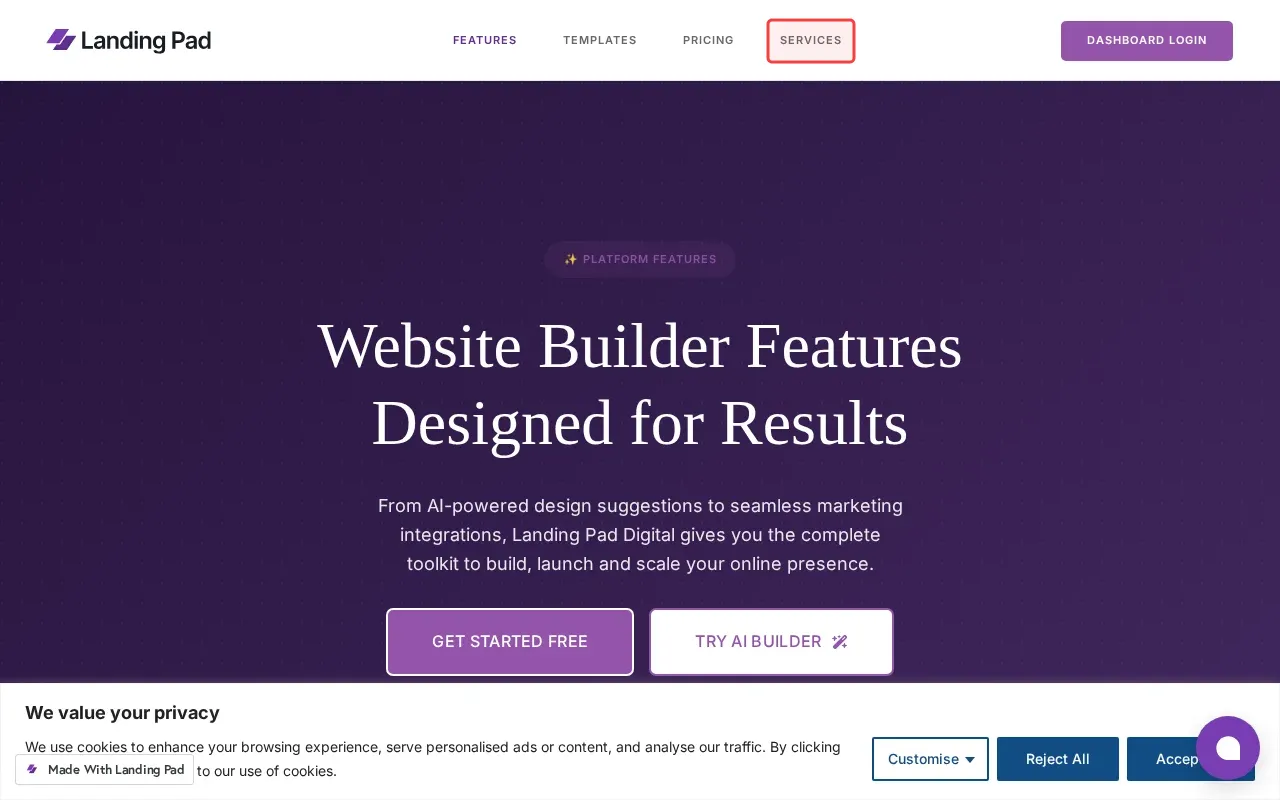 Screenshot showing clicking SERVICES in the top navigation menu