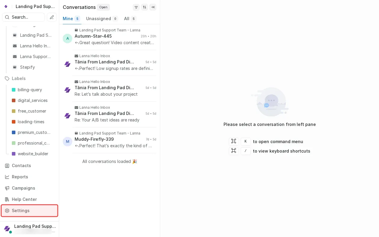 Screenshot showing clicking Settings in sidebar to open settings menu