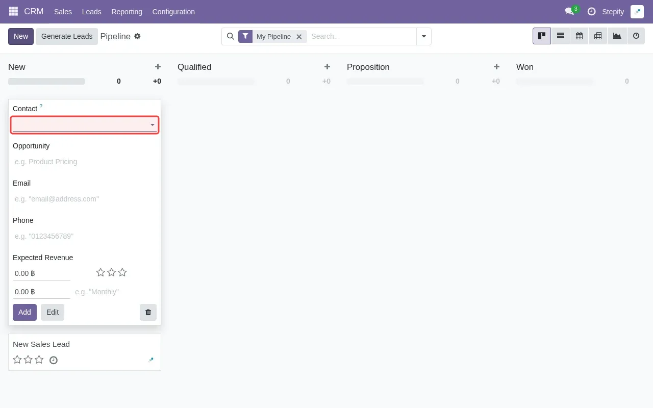 Screenshot showing typing contact name in the Contact field