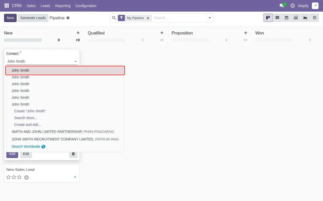 Screenshot showing selecting John Smith from the dropdown options