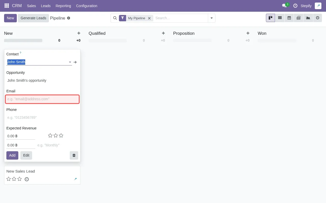 Screenshot showing typing email address in the Email field